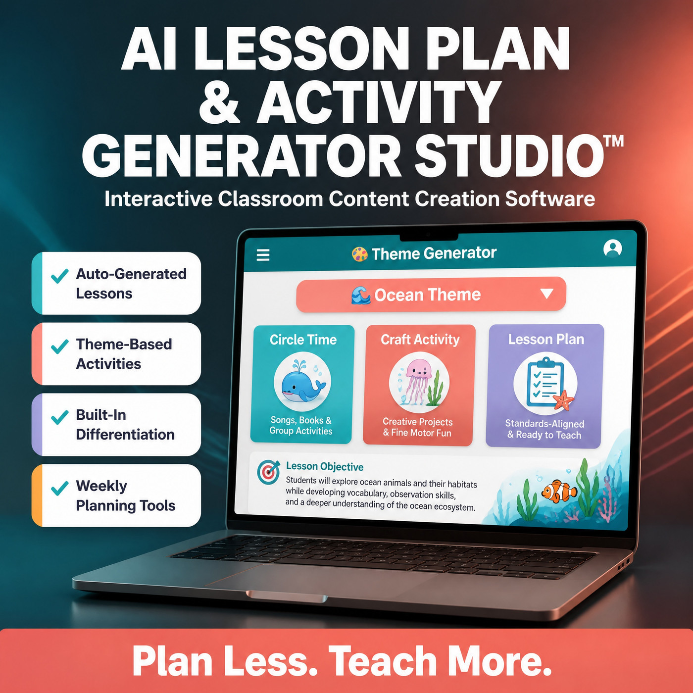 Digital interface of the AI Lesson Plan Generator Studio software dashboard