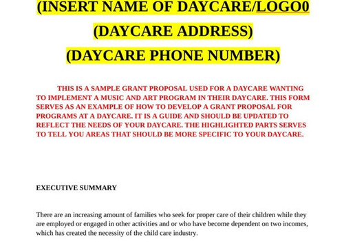 DAYCARE GRANT"Winning" PROPOSAL / Childcare Center Printable