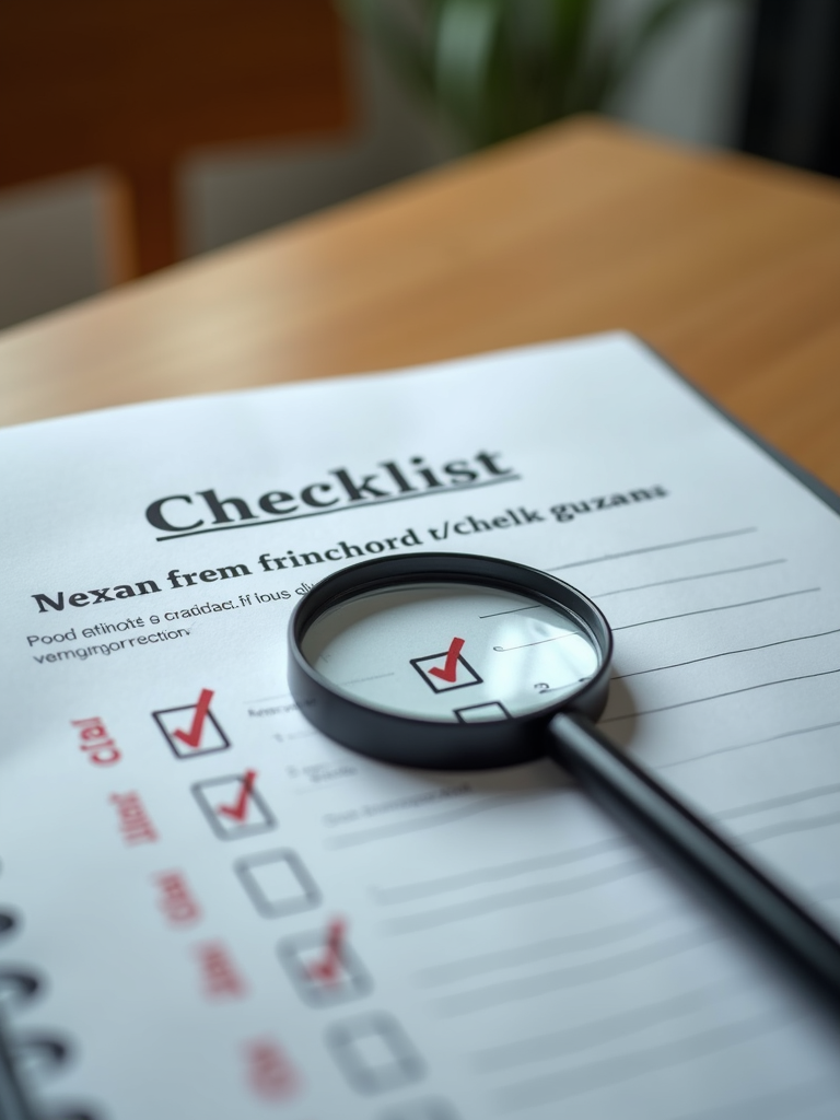 A focused view of a checklist for childcare funding grants with a magnifying glass.