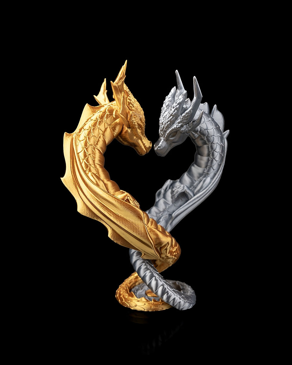 Thumbnail: Gold and silver dragons forming a heart