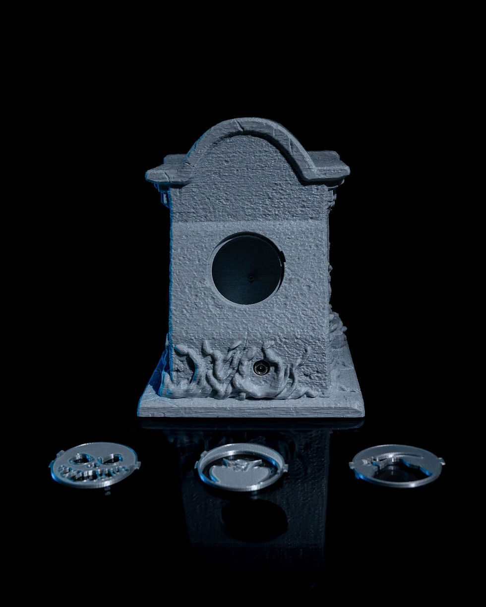 Thumbnail: Gray tabletop fountain with ornate base