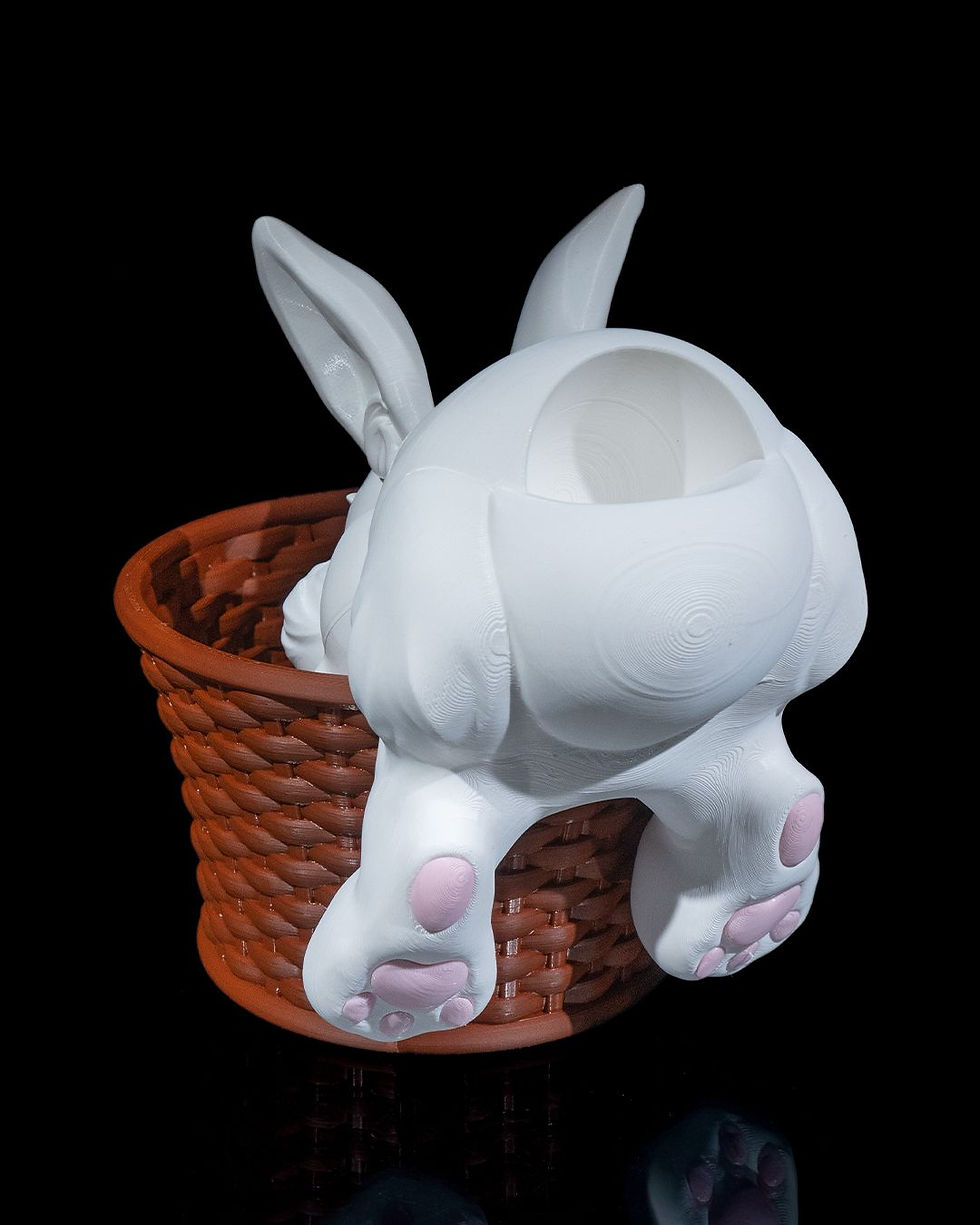 Thumbnail: Adorable bunny rabbit planter in brown basket