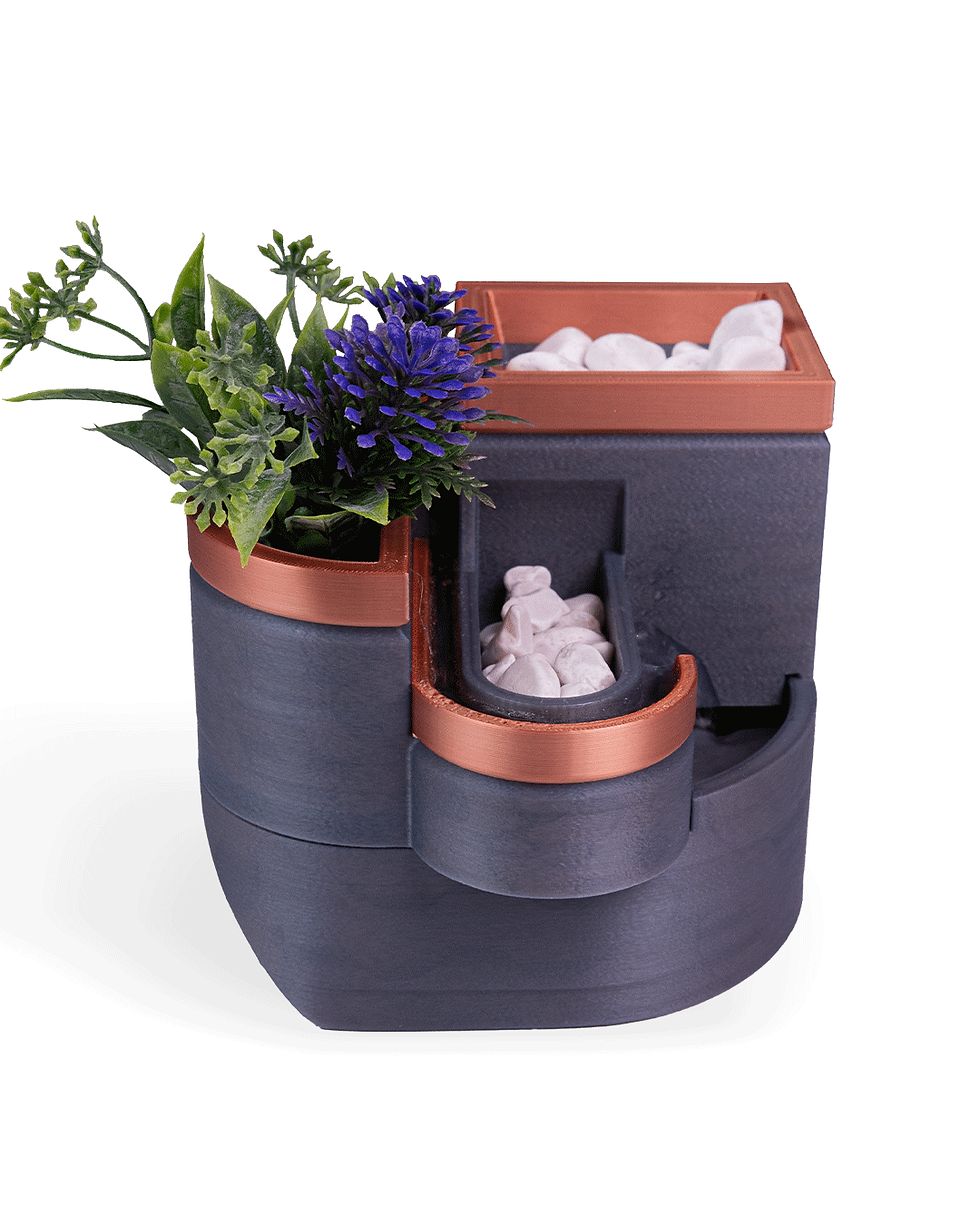 Thumbnail: Tabletop fountain and planter with flowers