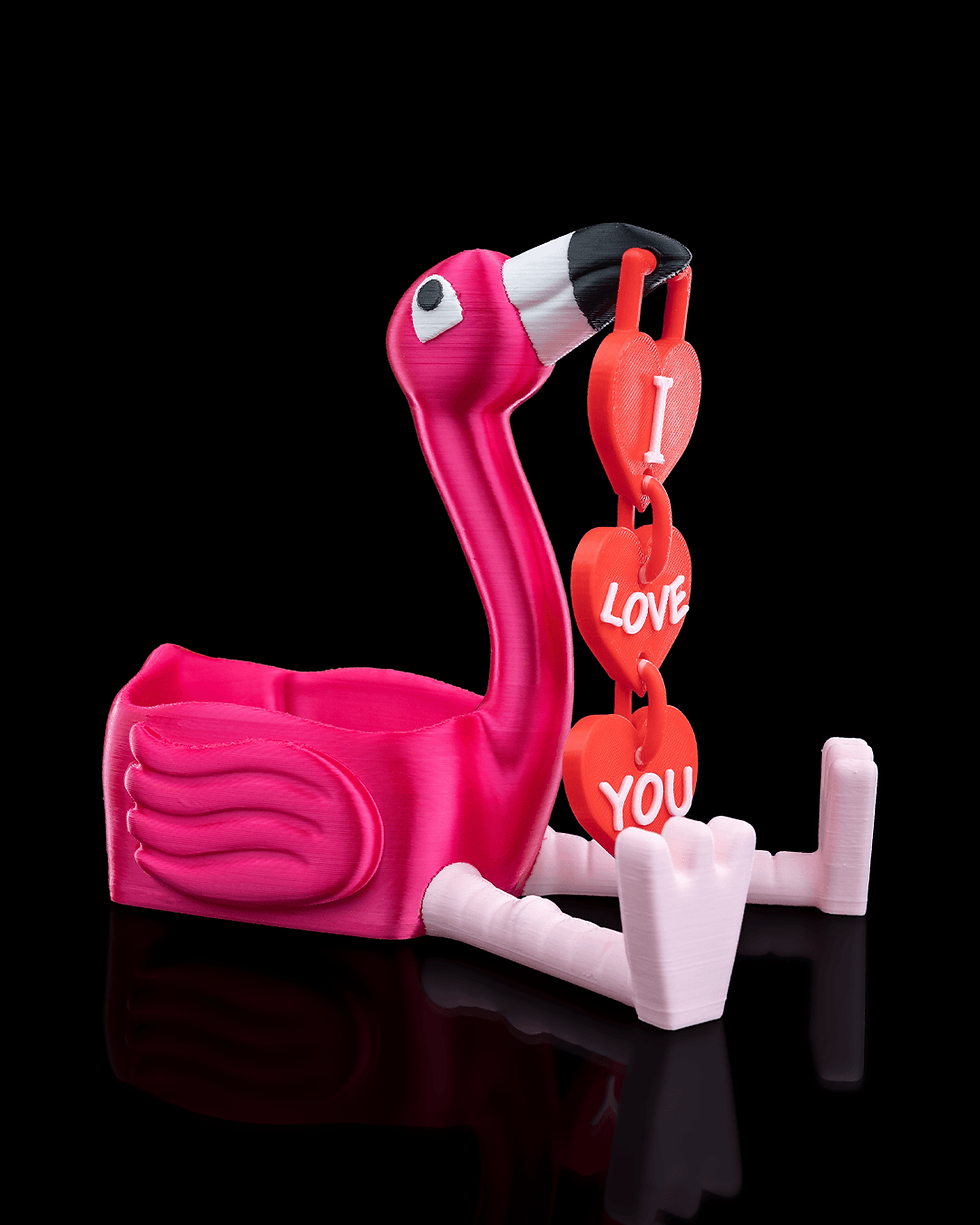縮圖：Pink flamingo 3D printed holder with 'I Love You' hearts