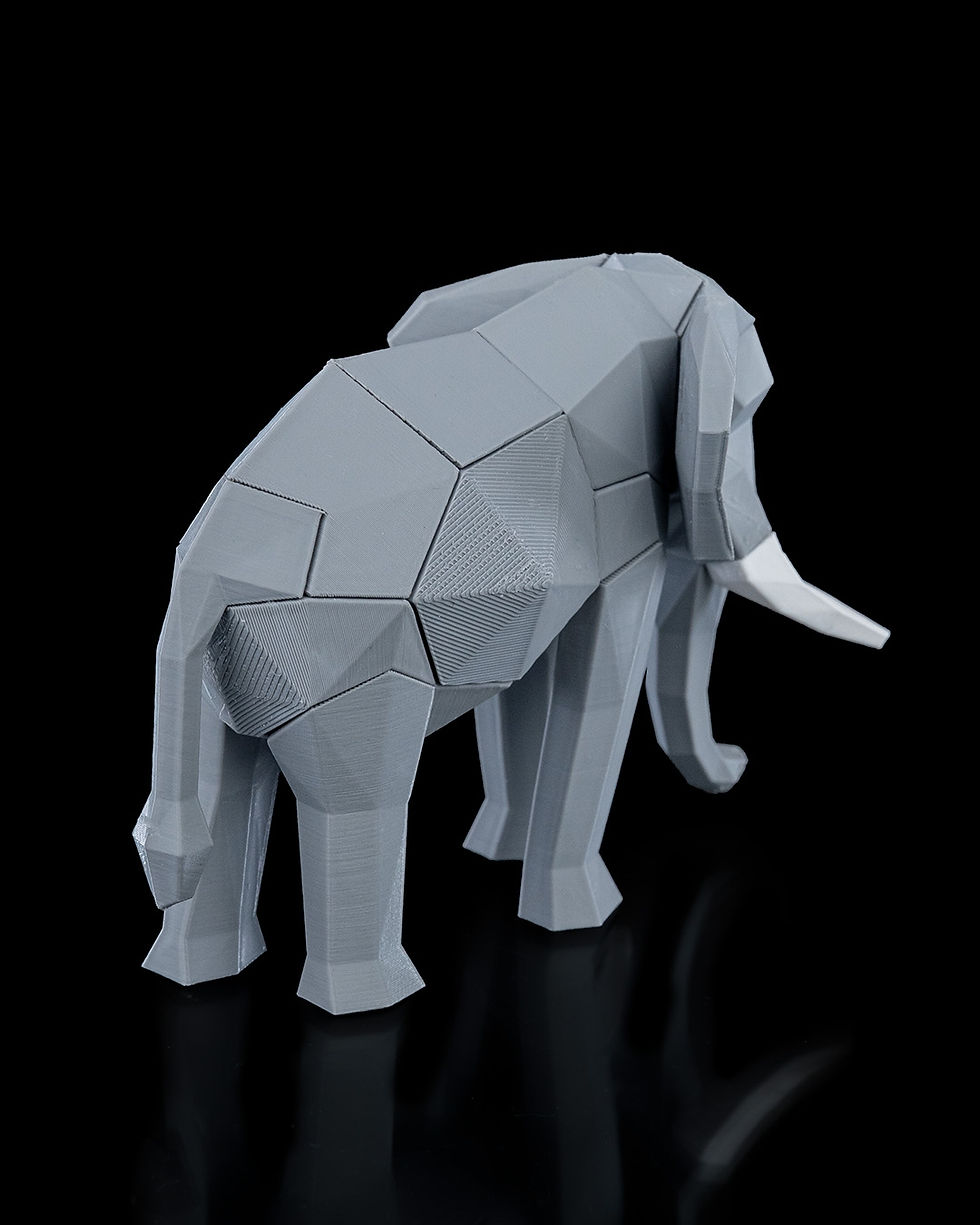 Thumbnail: Low-poly elephant figurine, gray, 3D printed