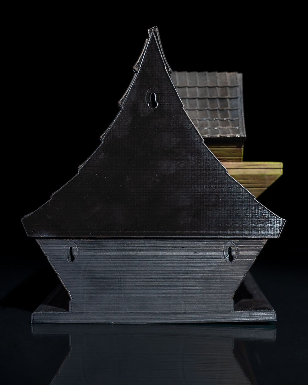 Thumbnail: 3D printed miniature house model, side view