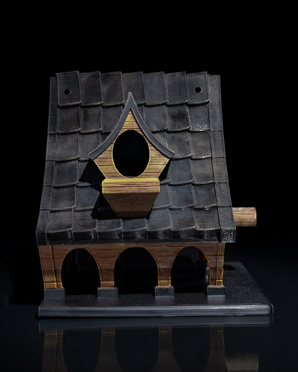 Thumbnail: Dark, stylized birdhouse 3D model