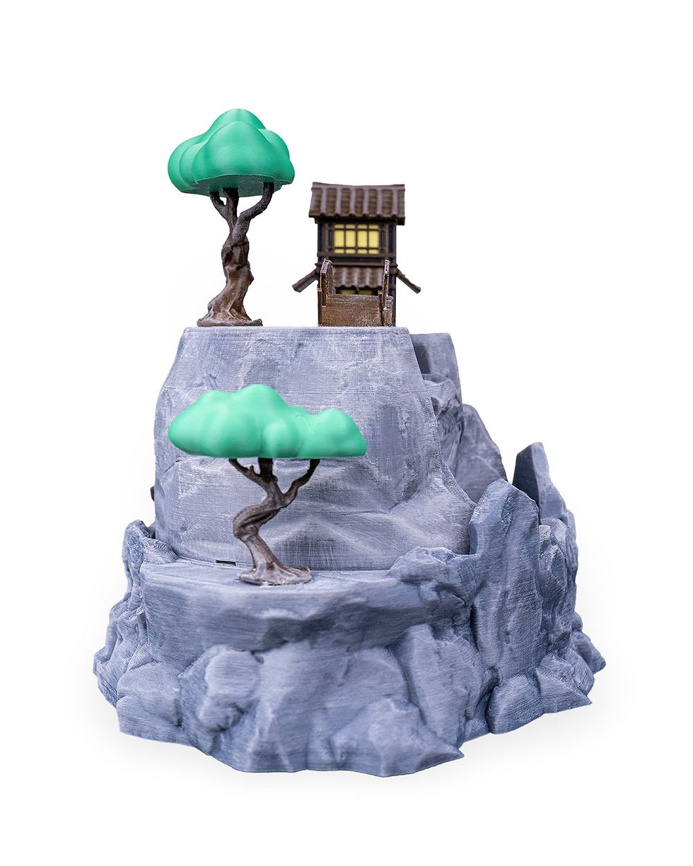 Thumbnail: Miniature mountain scene with trees and house