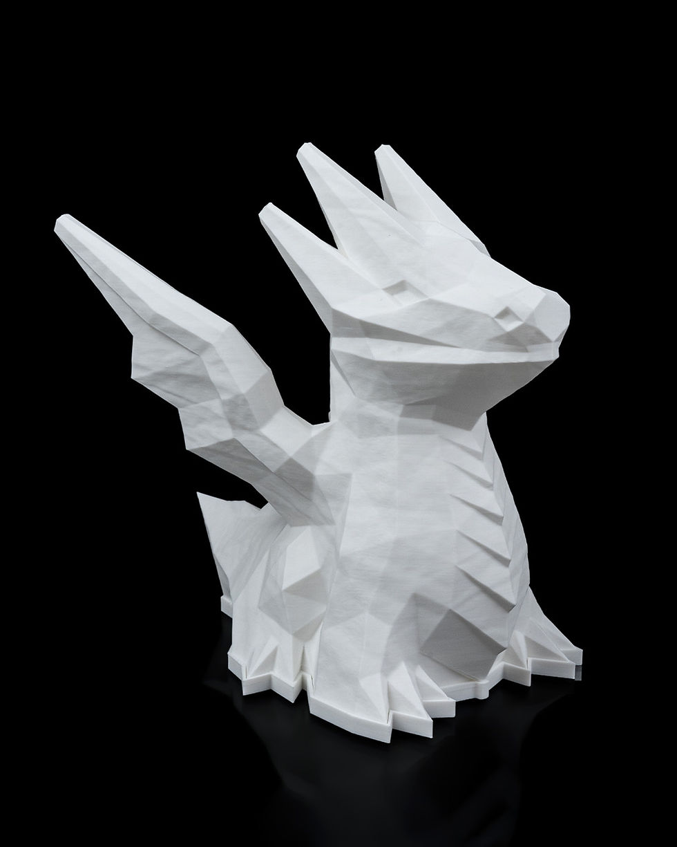 Thumbnail: Low-poly white dragon figurine, 3D printed