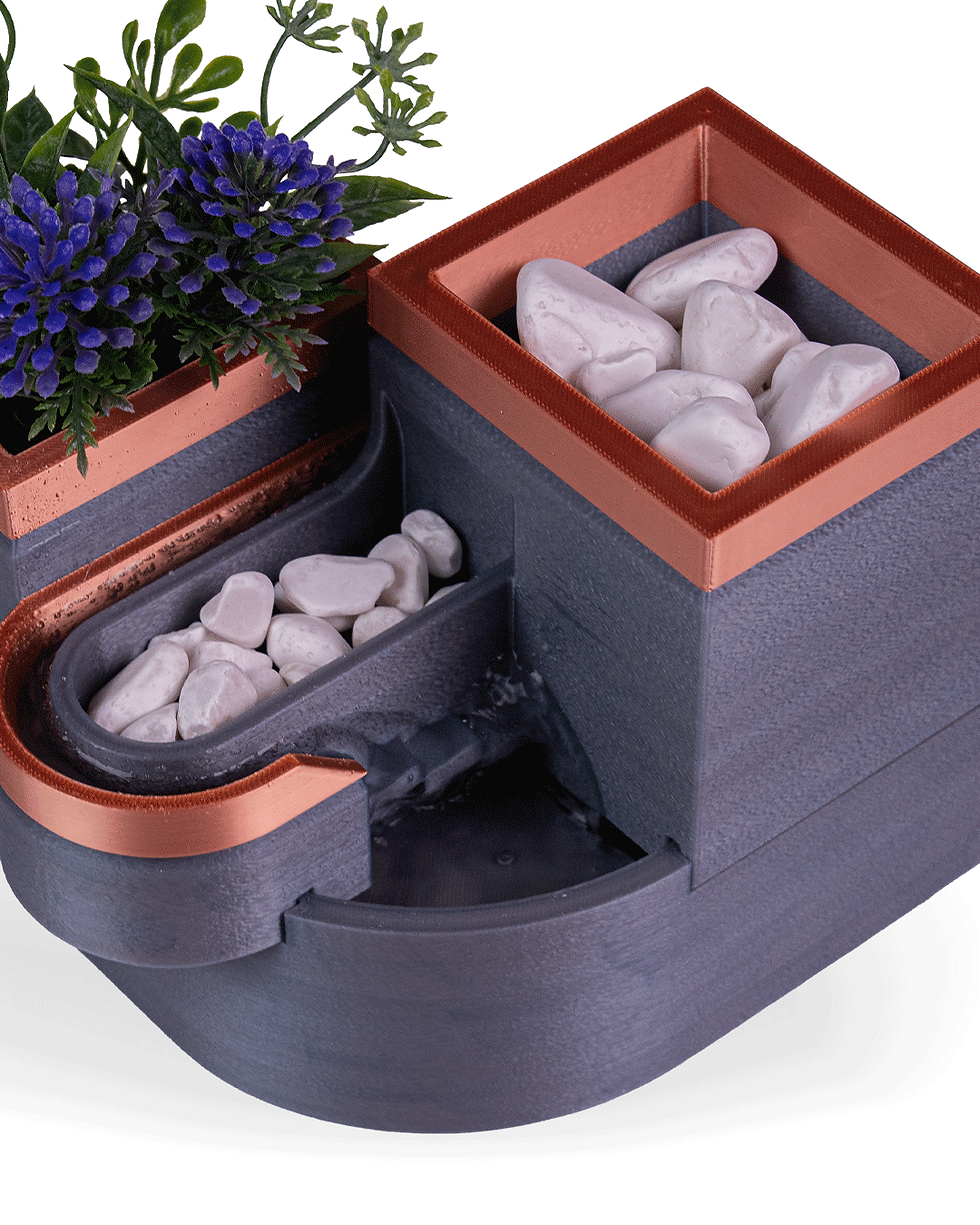 Thumbnail: Tabletop fountain and planter with cascading water and plants