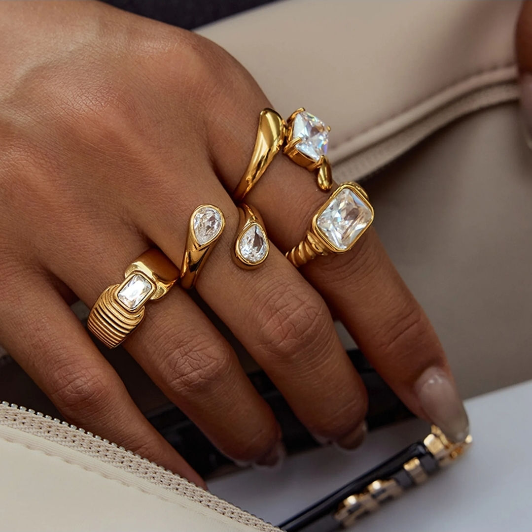 18k Gold Plated Spiral Stainless Steel Ring Set