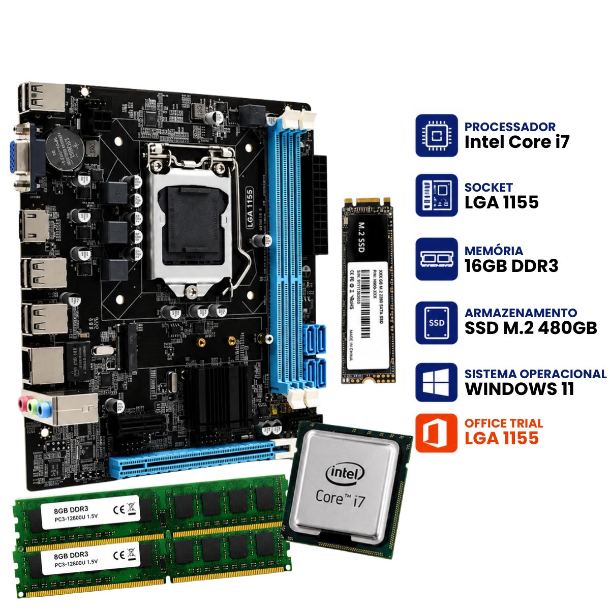 Kit Upgrade 1155 - i7 2600 / Mb H61M-G / 16GB RAM DDR3 / Ssd M.2 480GB