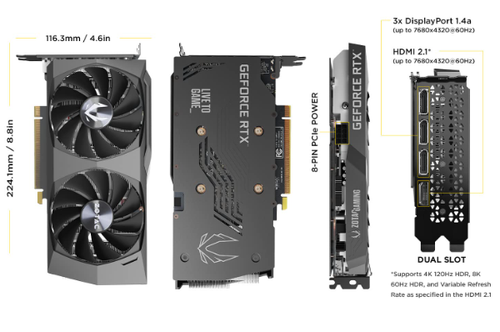 PLACA DE VÍDEO ZOTAC GAMING GEFORCE RTX 3050 / 8GB / GDDR6 / TWIN