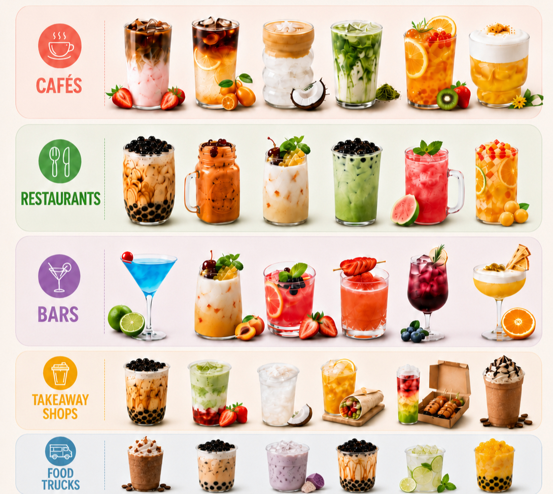 Modoo beverage solutions for cafés, restaurants, bubble tea shops, food trucks and market stalls in New Zealand.