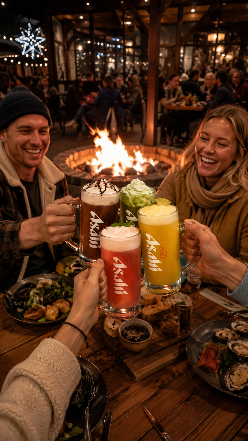 Four Asahi-inspired beer cocktail posters featuring watermelon guava, matcha, pineapple lemon and rich chocolate drinks for New Zealand venues