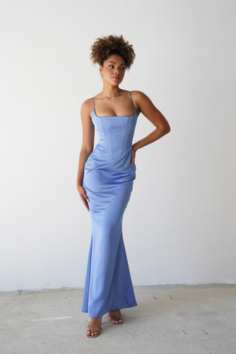 olivette periwinkle satin corset maxi dress House Of CB