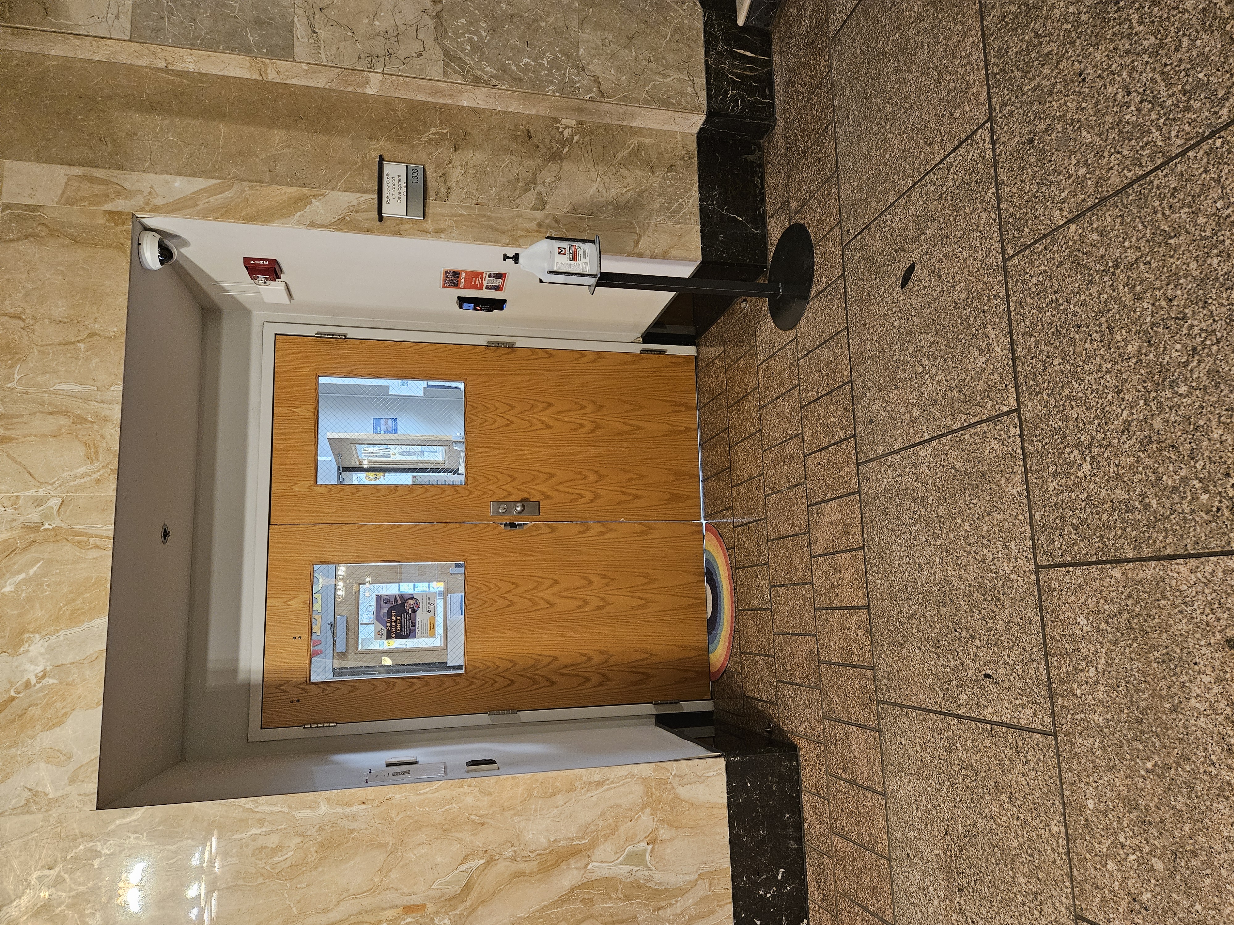 Front entrance of Rainbow Castle CDC in St. Louis with secure entry doors