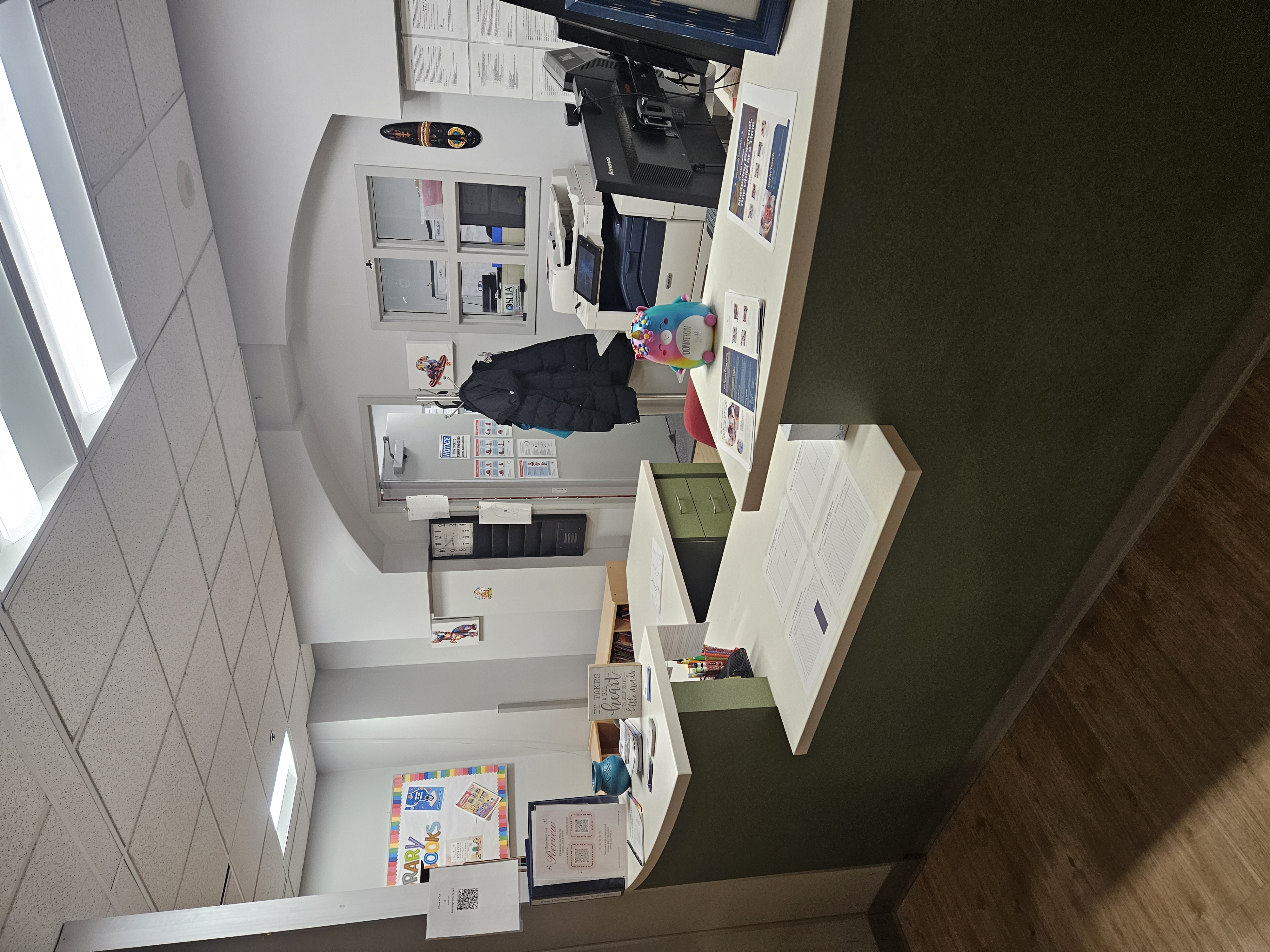 Front desk and check-in area at Rainbow Castle CDC in St. Louis