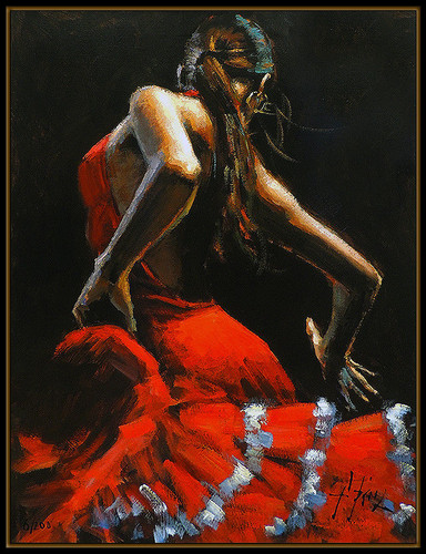 Dancer in Red with White - Hand Embellished
