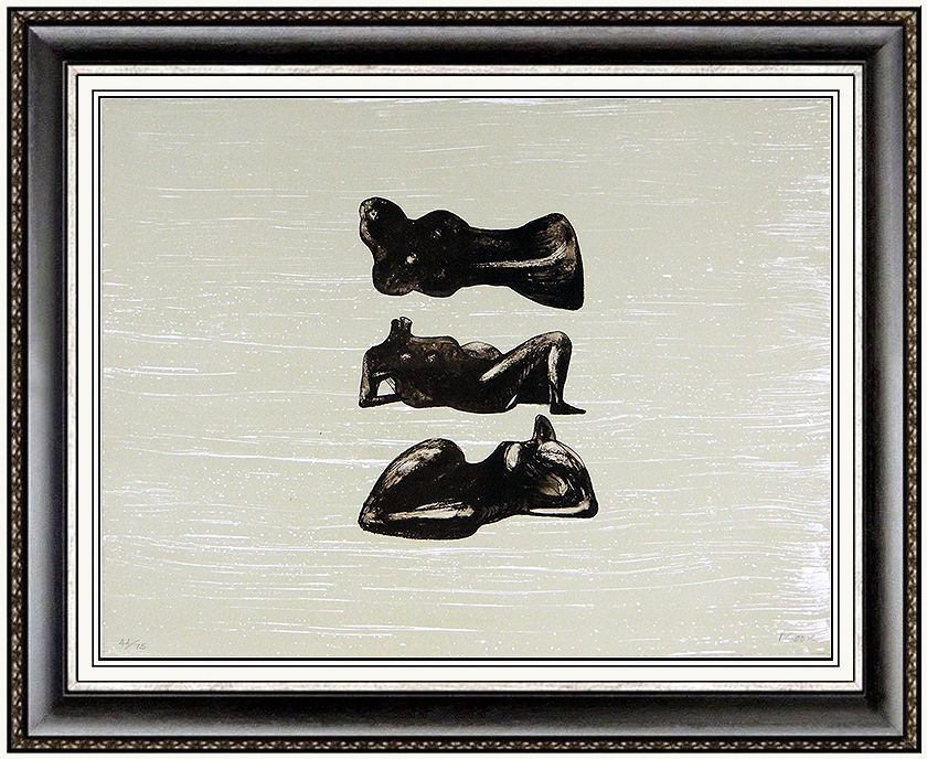 "Color Lithograph on paper titled, "Three Reclining Figures with" by Henry Moore