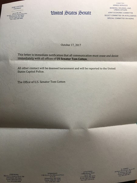 Cotton warns constituents not to write or call...