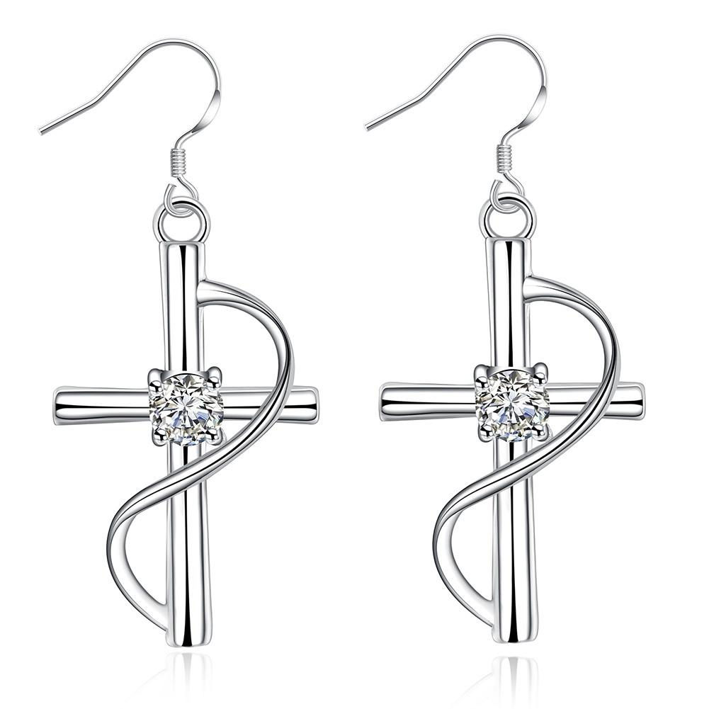 Cross Earrings with Diamonds, Long Drop Earrings