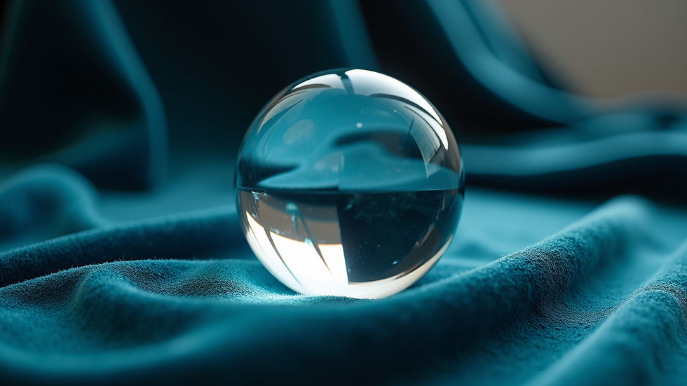 Close-up view of a crystal ball on a velvet cloth