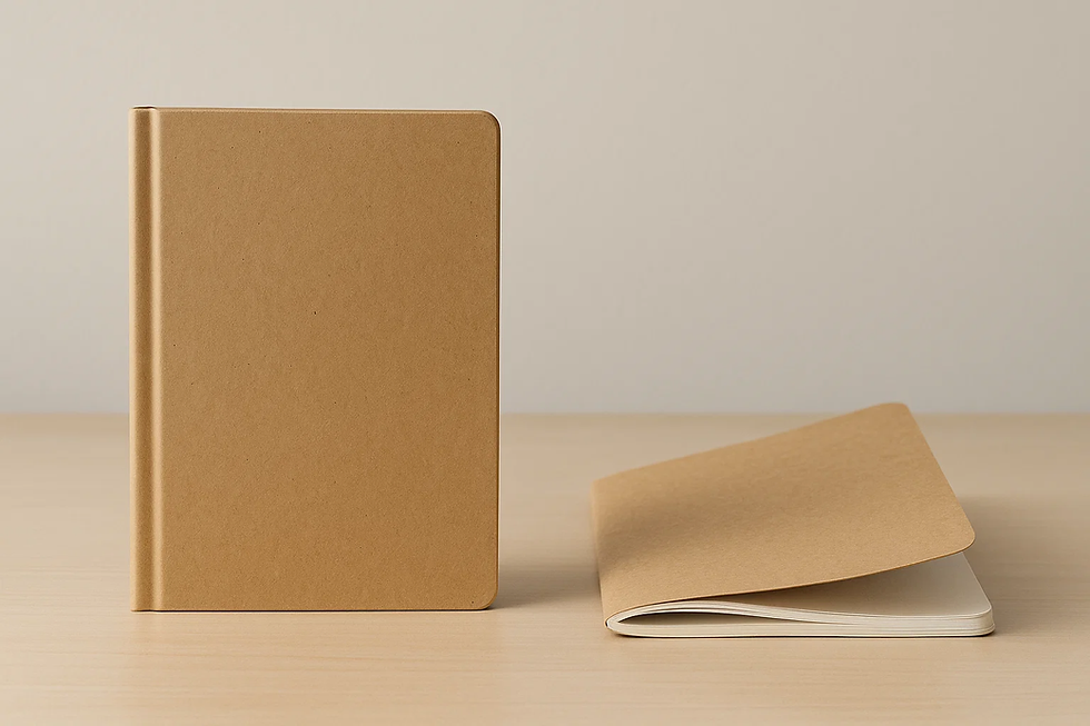 Hardcover and softcover notebooks for customization.