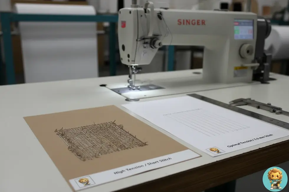 Comparison of paper perforation tear vs optimal Singer sewn stitch spacing on notebook paper.