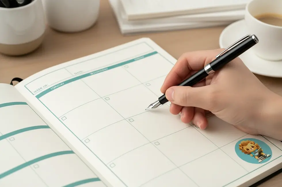 Close-up of undated planner pages showing a flexible layout.