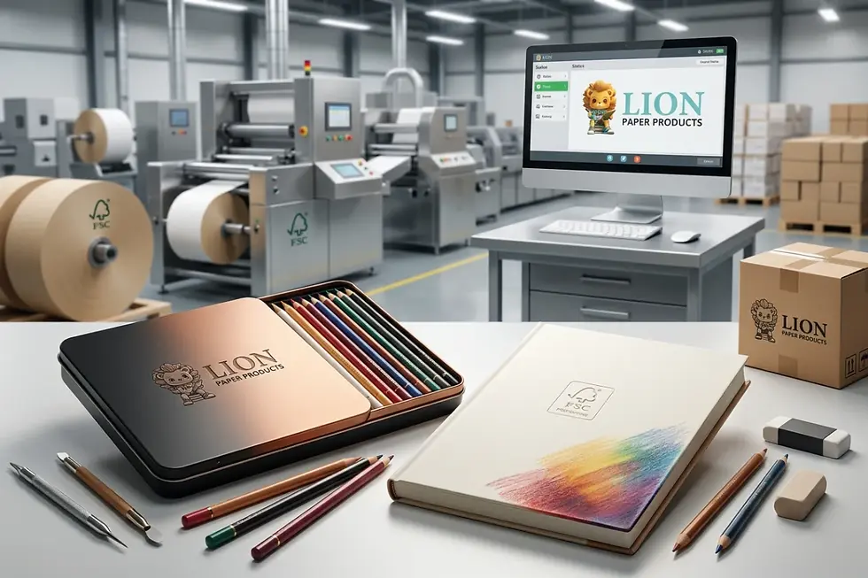 Integrated custom art pencil kit with companion hardcover sketchbook manufactured by Lion Paper