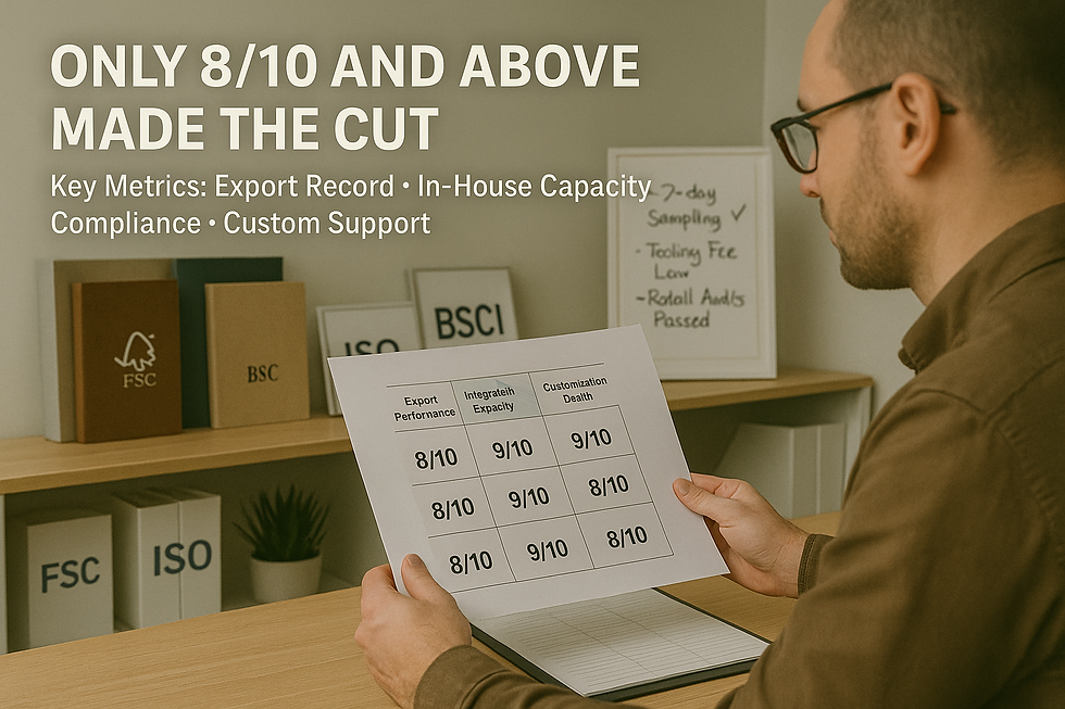 Make a checking list and score for your suppliers.