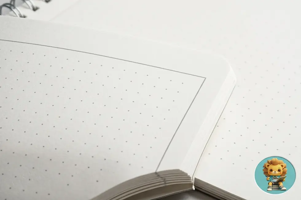 Close-up of dotted notebook margin specifications and clean border framing