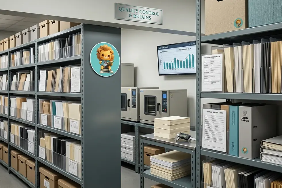 Paper product quality inspection cost optimization through systematic retained sample audits.