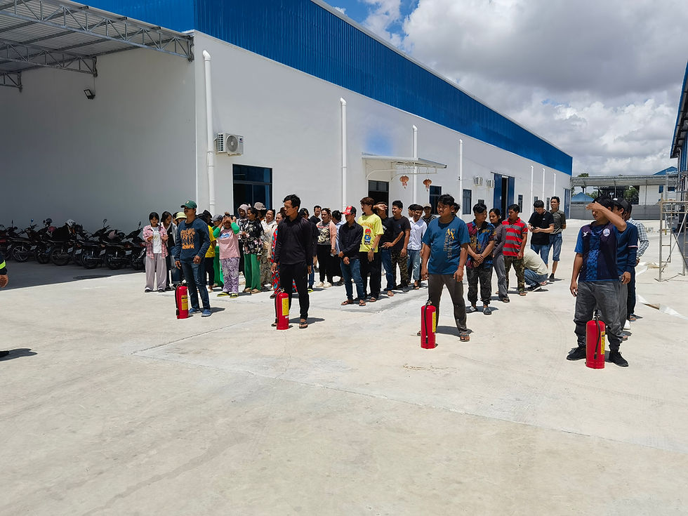 Our workers in Cambodia side is doing fire drill training.
