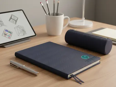 A premium embossed PU leather notebook and matching zipper pencil case set.