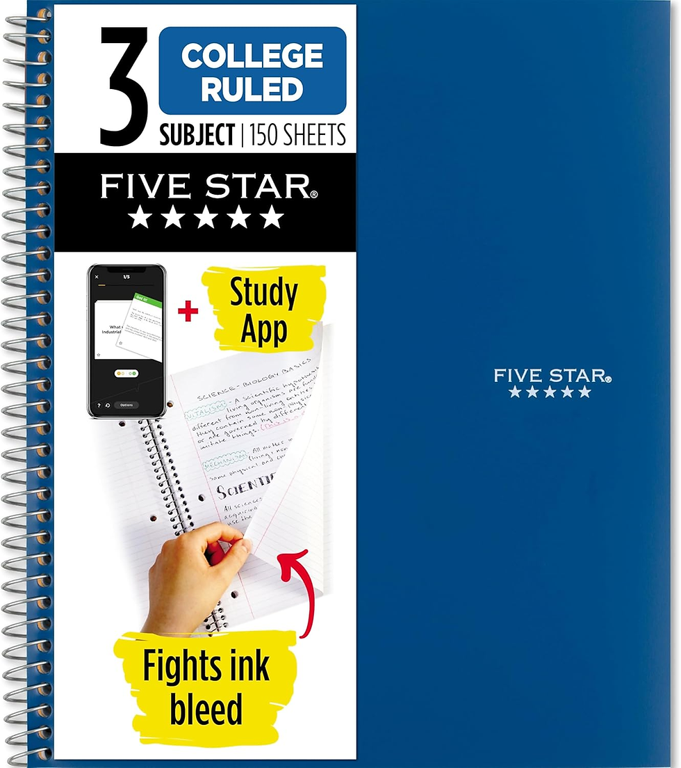Five Star Spiral Notebook + Study App, 3 Subject, College Ruled, 150 Sheets