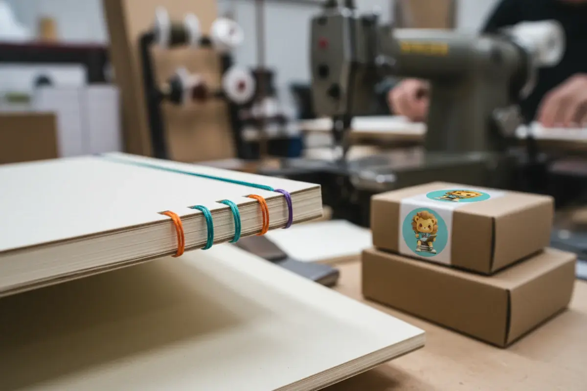 Close-up of precision Singer sewn notebook spine showing consistent stitch length and balanced thread tension.