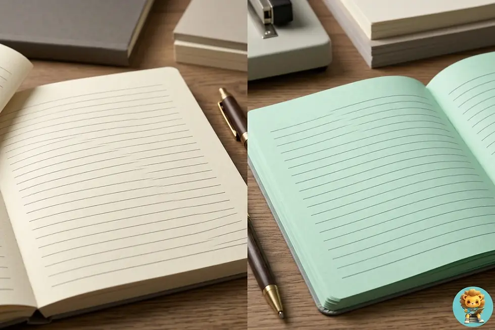Macro view of warm grey and cool grey ruling contrast on pastel tinted notebook paper.