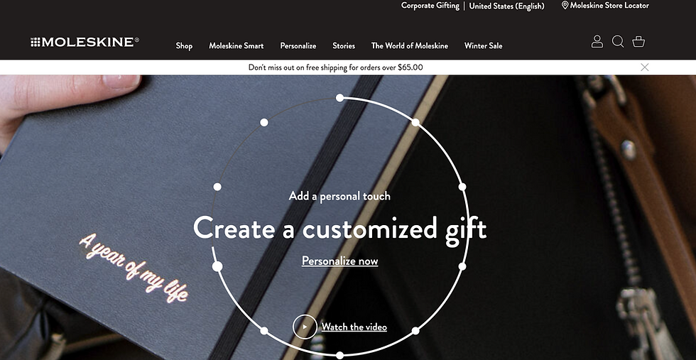 Screenshot of Moleskine's website.