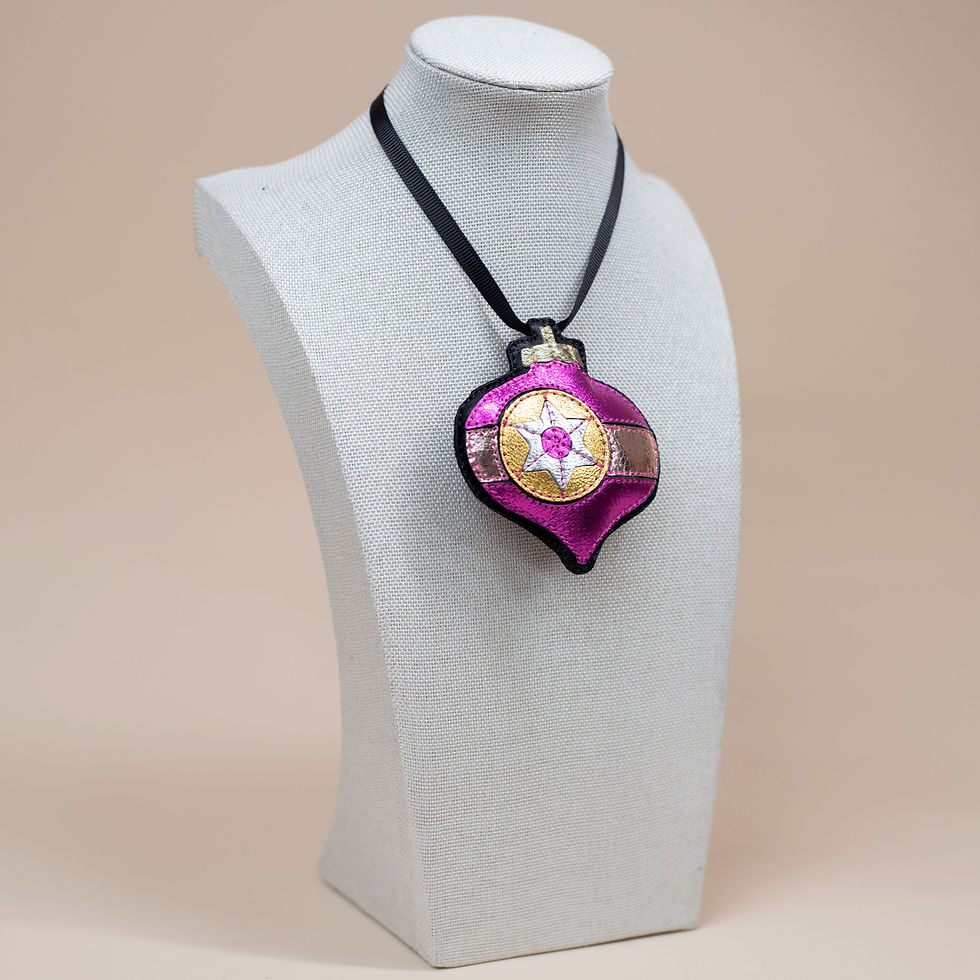 Thumbnail: Retro Christmas Bauble Necklace - Raspberry & Shell Pink