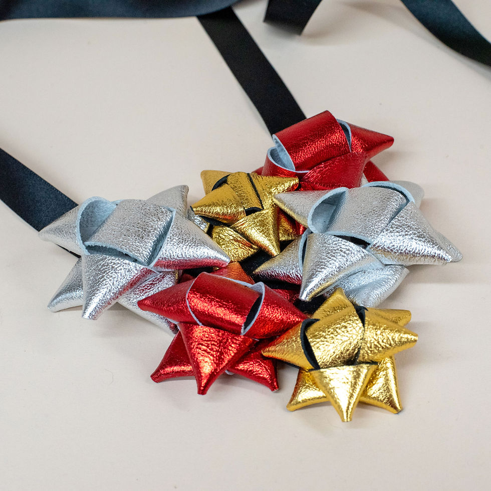 Thumbnail: Gift Bow - Statement Necklace - Red, Gold & Silver