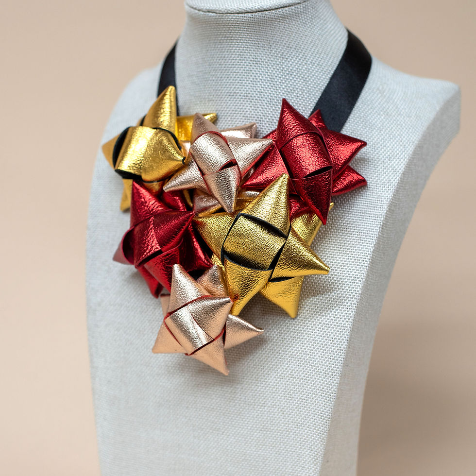 Thumbnail: Gift Bow - Statement Necklace - Gold & Scarlet