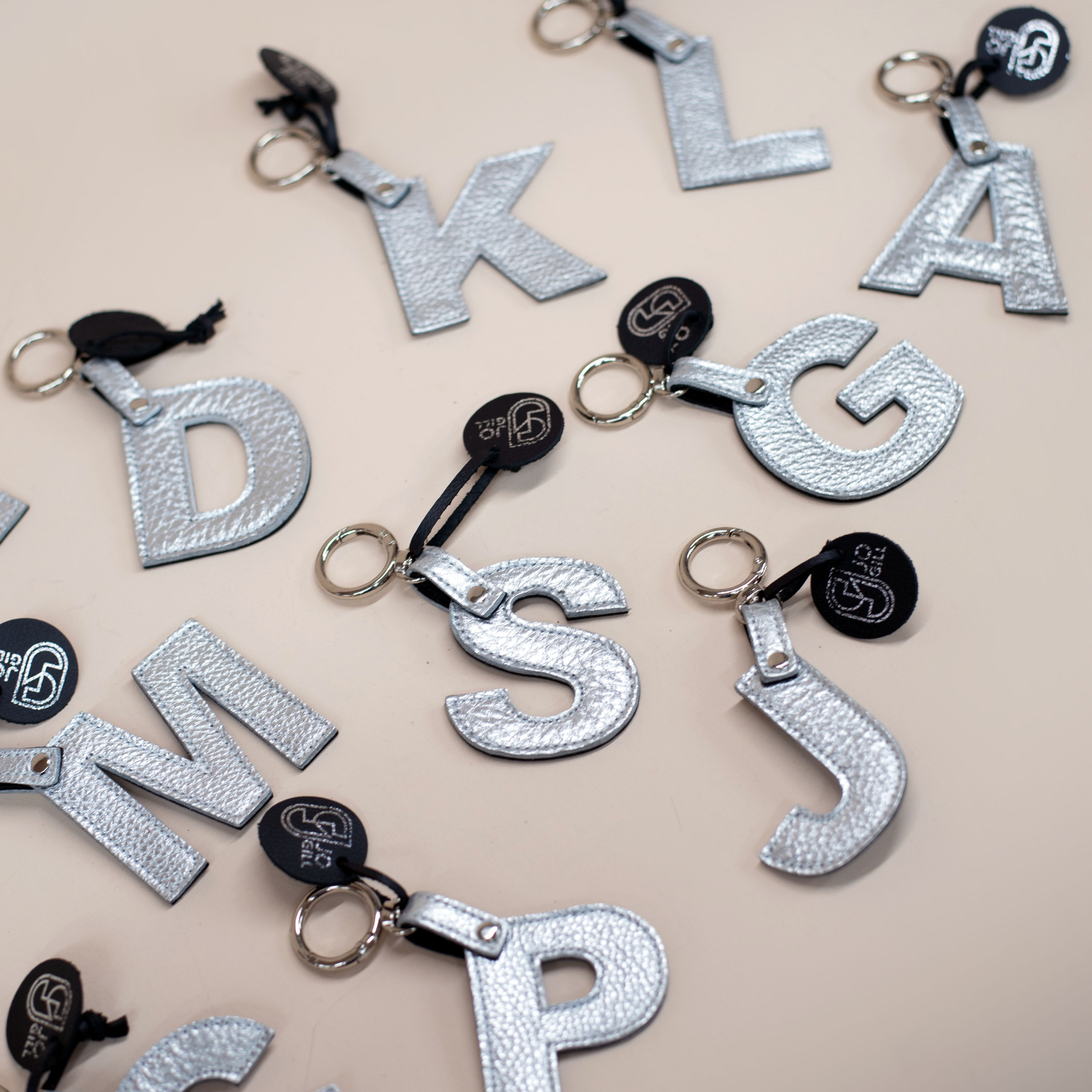 Silver & Black Initial  - Bag Accessory / Key Ring