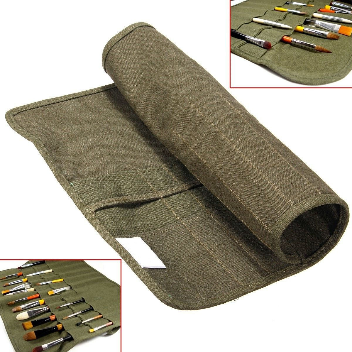 Roll Up Canvas Paint Brush Storage Case Bag