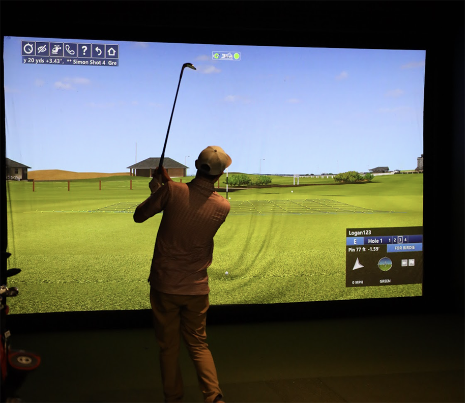 Urban Golf simulator screen showing golf course at The Fairfield