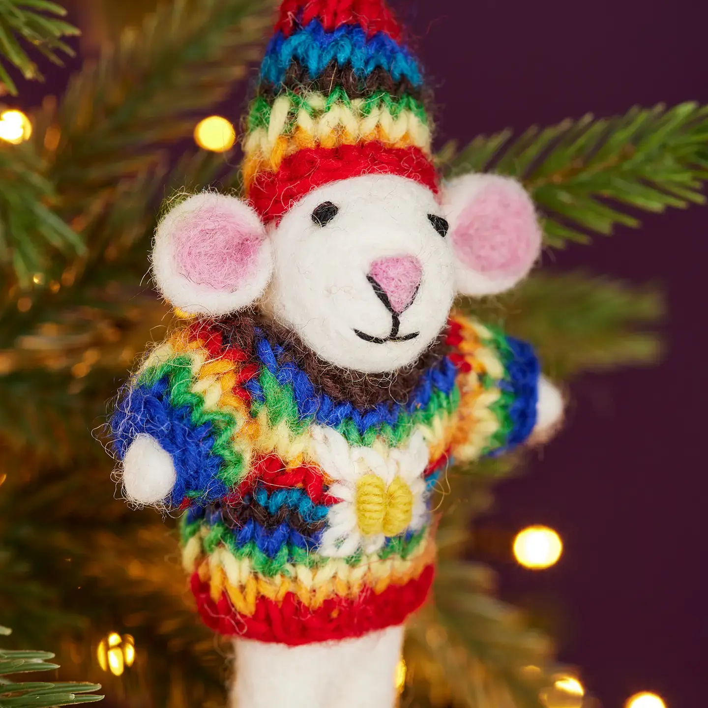 Felt Mouse in Rainbow Jumper Decoration