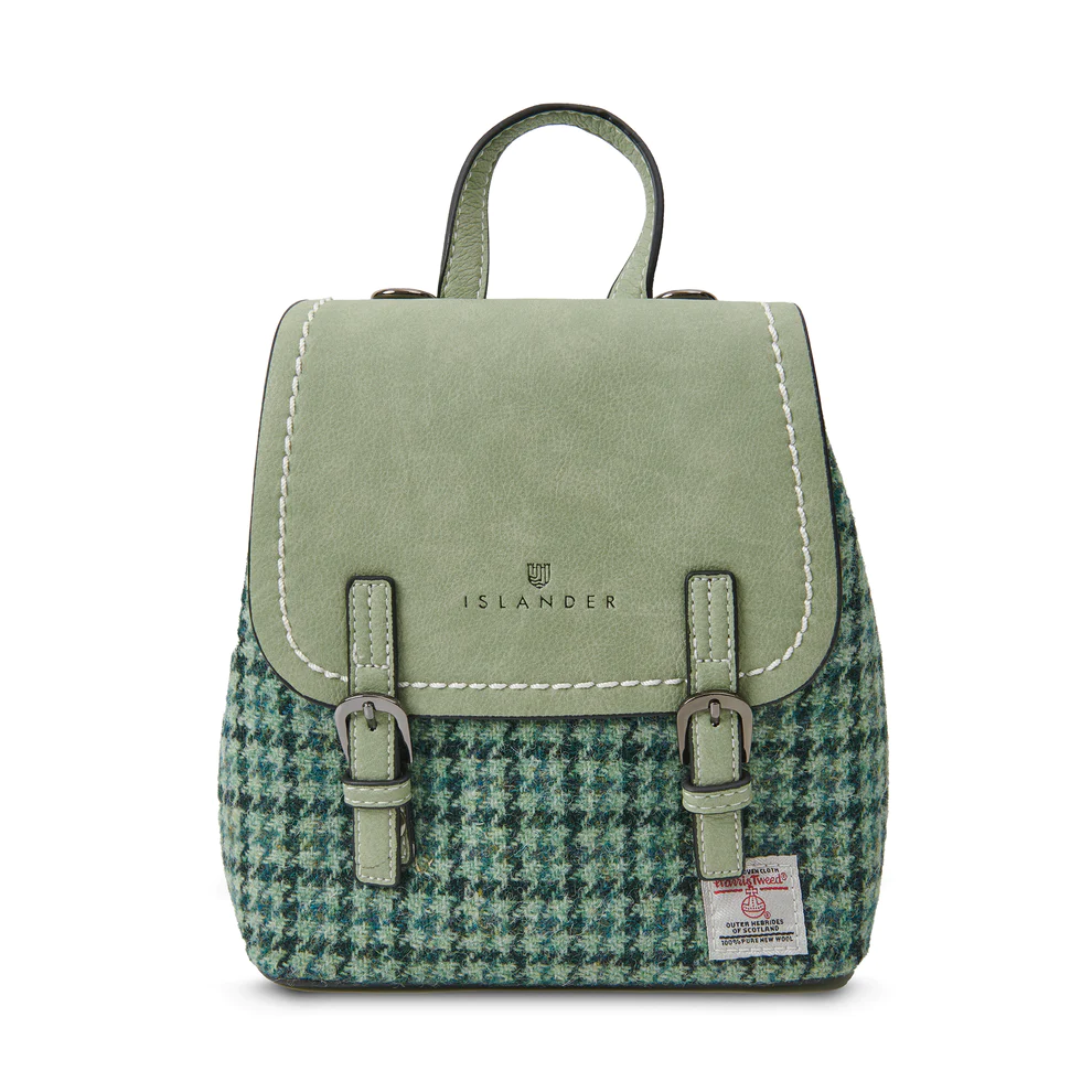 Islander Harris Tweed The Mini Jura Backpack in Green Dogtooth