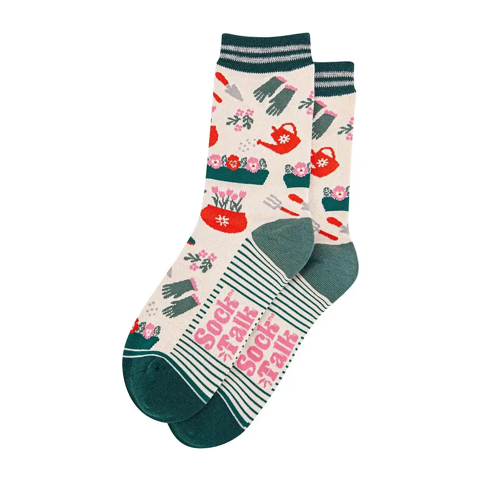 Thumbnail: Women's Bamboo Socks - Cream/Green, Gardening
