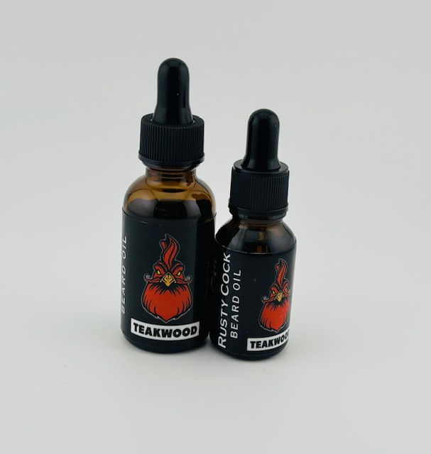 Teakwood beard oil from Rusty Cock Beard Care's Teakwood collection
